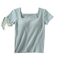 Chest Pad Square Neck Cotton Sleep Shirts For Women Short Sleeve Summer One Piece Pajamas Top Casual Outside Wear T-shirt