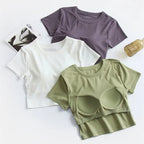 Casual One Piece Pajamas Short Sleeved T-Shirt Women's Summer Sleepwear Top Modal Cotton Bottoming Shirt Chest Pad Night Wear