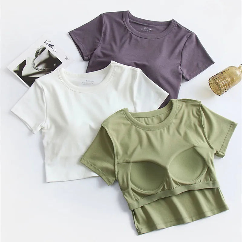 Casual One Piece Pajamas Short Sleeved T-Shirt Women's Summer Sleepwear Top Modal Cotton Bottoming Shirt Chest Pad Night Wear